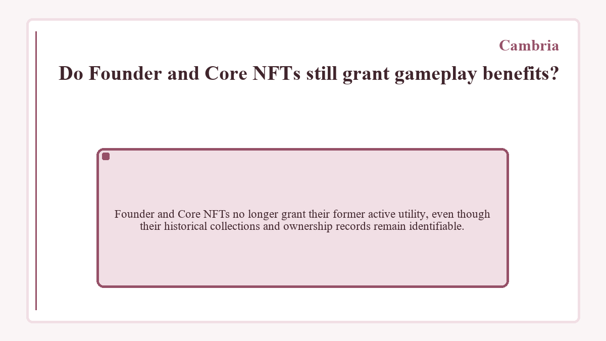 Diagram: Cambria: Do Founder and Core NFTs still grant gameplay benefits?